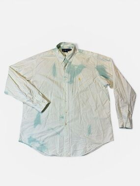 Polo Ralph Lauren mens XL green white bleach faded button up oxford shirt EUC